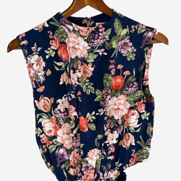 Abercrombie & Fitch Floral Maxi Dress High Neck Cut Out Waist Belted Navy Size S - Picture 6 of 16